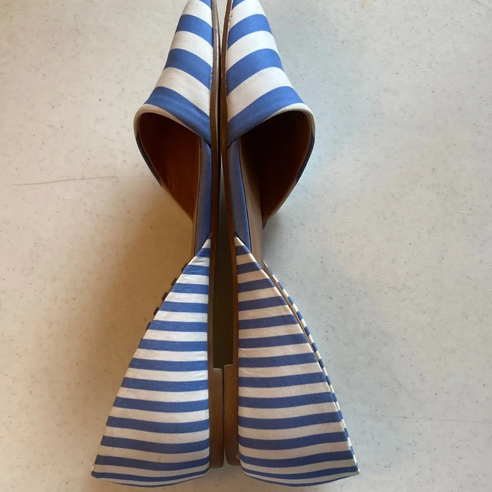 J. Crew Blue and White Striped Pointed D'Orsay Flats
